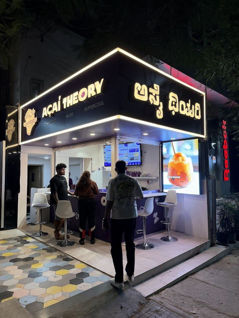 PixelSpot outdoor LED video wall on the Acai Theory storefront, Indiranagar, Bengaluru