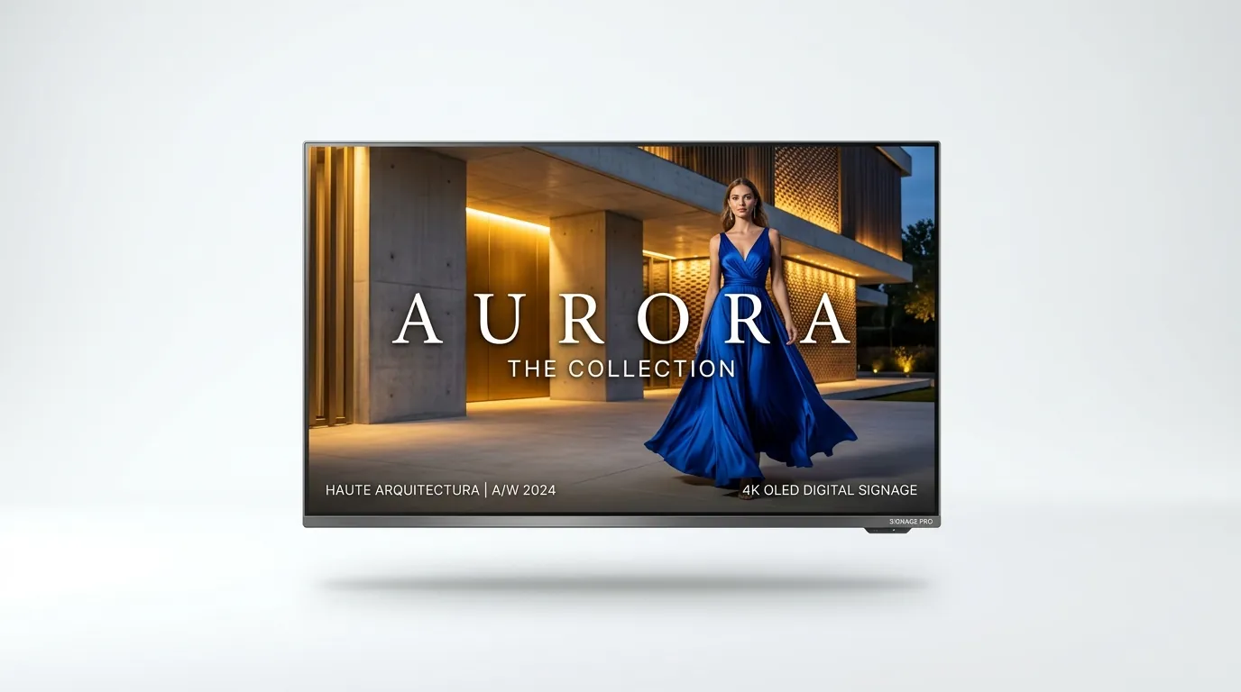 Sample fashion campaign playing on a commercial display managed by PixelPlay