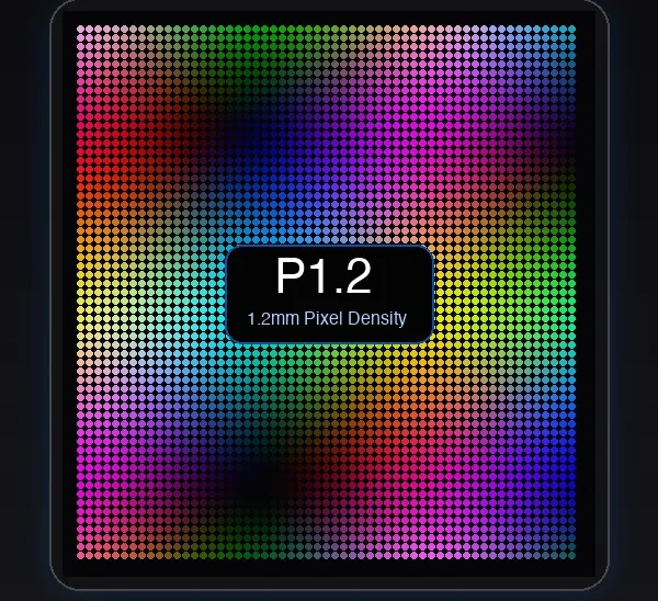 Illustration of a dense P1.2 LED pixel grid in full colour