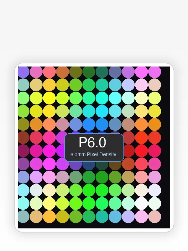Illustration of a coarse P6 LED pixel grid with large, widely spaced coloured dots