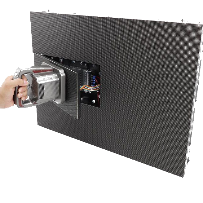 Front-service LED module removal with vacuum tool on a PixelSpot LED wall panel
